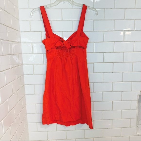 🍓Anthropologie Maeve Twist Front Mini Dress Red Linen Smocked Back Cut out XS - Picture 5 of 10
